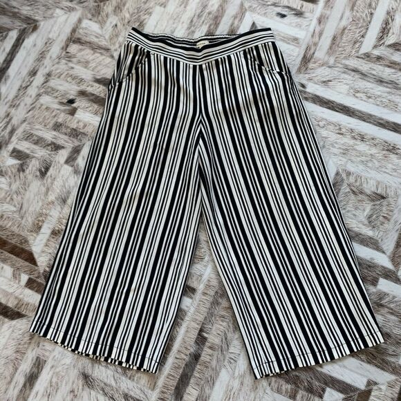 Max Studio Pants Women's Pull On XL Cropped Striped Wide Leg Pockets Black White - Picture 6 of 11